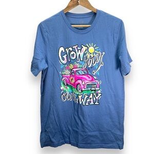 Buc-cees Blue Floral Grow Your Own Way Cotton Tshirt Size Large